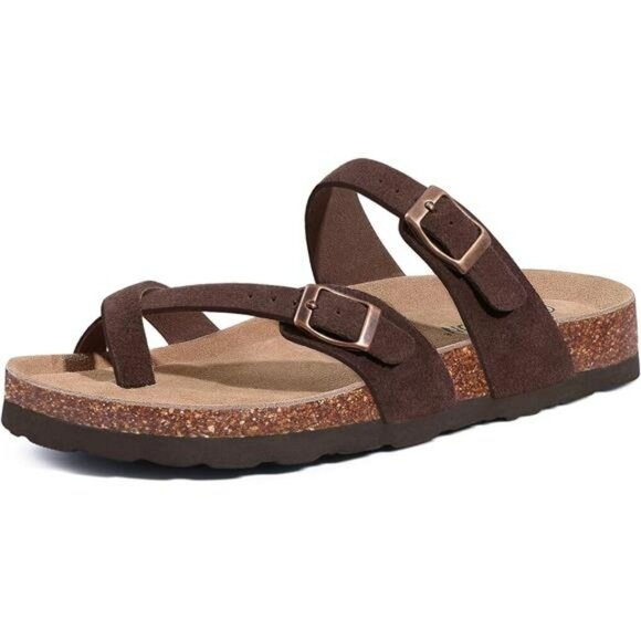 Suede Cork Footbed Sandals Women Adjustable Buckle Summer Comfort Slides - Picture 8 of 8